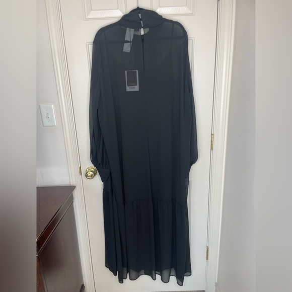 NWT Marina Rinaldi Black Sheer Maxi Dress with High Neck & Long Sleeves Size 24 - Picture 2 of 13